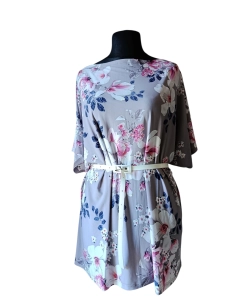 Luźna Sukienka KIMONO białe Kwiaty magnolii 2XL/3XL